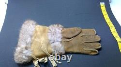 Native American Cree HAND BEADED Tanned Smoked Moose Hide Beaver Fur Trim Gloves