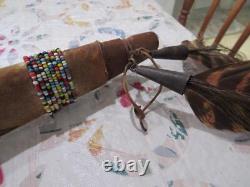 Native American Curved Wood Bow Beaded Hide Wrap Handle 1880s-1910s