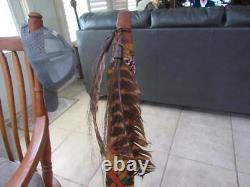 Native American Curved Wood Bow Beaded Hide Wrap Handle 1880s-1910s