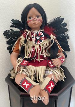 Native American Doll Numbered LARGE 13 in Pow Wow Bead Dress Feathered Backboard