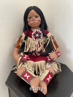 Native American Doll Numbered LARGE 13 in Pow Wow Bead Dress Feathered Backboard