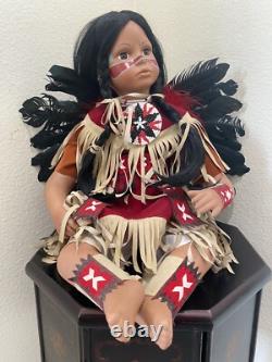 Native American Doll Numbered LARGE 13 in Pow Wow Bead Dress Feathered Backboard