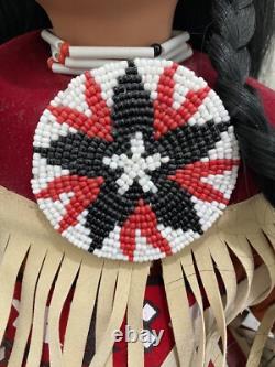 Native American Doll Numbered LARGE 13 in Pow Wow Bead Dress Feathered Backboard