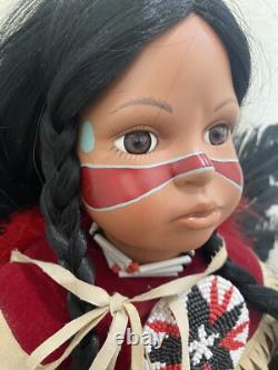Native American Doll Numbered LARGE 13 in Pow Wow Bead Dress Feathered Backboard