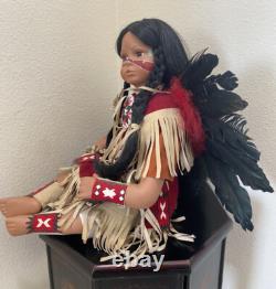 Native American Doll Numbered LARGE 13 in Pow Wow Bead Dress Feathered Backboard