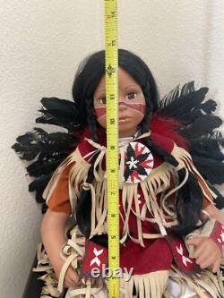 Native American Doll Numbered LARGE 13 in Pow Wow Bead Dress Feathered Backboard