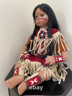 Native American Doll Numbered LARGE 13 in Pow Wow Bead Dress Feathered Backboard