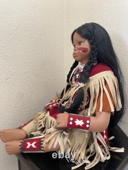 Native American Doll Numbered LARGE 13 in Pow Wow Bead Dress Feathered Backboard
