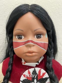 Native American Doll Numbered LARGE 13 in Pow Wow Bead Dress Feathered Backboard