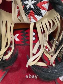 Native American Doll Numbered LARGE 13 in Pow Wow Bead Dress Feathered Backboard