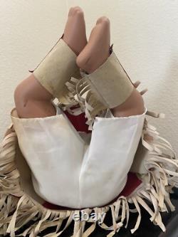 Native American Doll Numbered LARGE 13 in Pow Wow Bead Dress Feathered Backboard