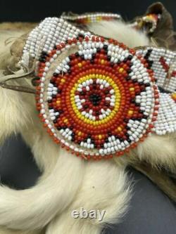 Native American Ermine Pelt Ceremonial Regalia Dance Beaded Headband Bonnet