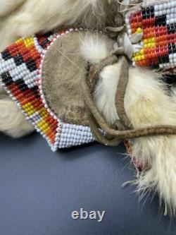 Native American Ermine Pelt Ceremonial Regalia Dance Beaded Headband Bonnet