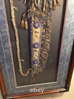 Native American Framed Arrows And Beaded Deer Hide Quiver With Art Work