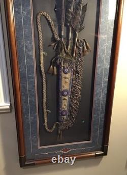Native American Framed Arrows And Beaded Deer Hide Quiver With Art Work