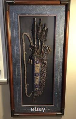 Native American Framed Arrows And Beaded Deer Hide Quiver With Art Work