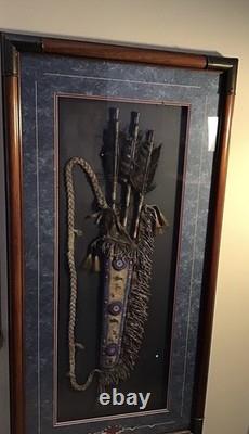 Native American Framed Arrows And Beaded Deer Hide Quiver With Art Work