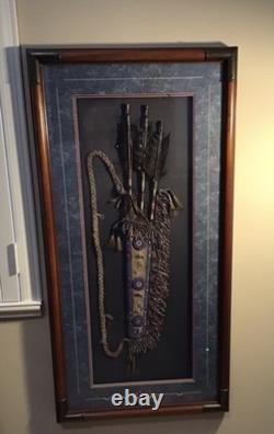 Native American Framed Arrows And Beaded Deer Hide Quiver With Art Work
