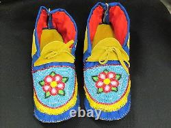 Native American Full Bead Moccasins 11 Inches Long Mesmeric Shimmering Flower