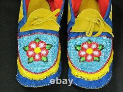 Native American Full Bead Moccasins 11 Inches Long Mesmeric Shimmering Flower