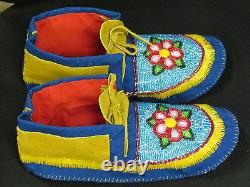Native American Full Bead Moccasins 11 Inches Long Mesmeric Shimmering Flower