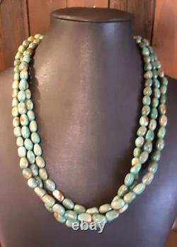 Native American Gem Quality Turquoise Beads 925 Sterling Cone End Clasp Necklace