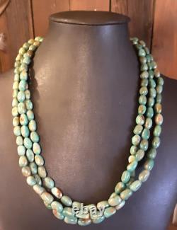 Native American Gem Quality Turquoise Beads 925 Sterling Cone End Clasp Necklace