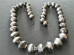 Native American Graduated Sterling Silver Navajo Pearls Stamped Bead Necklace