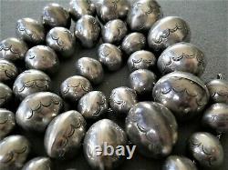 Native American Graduated Sterling Silver Navajo Pearls Stamped Bead Necklace
