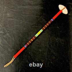 Native American Hand Beaded Bi-Point Stone War Club With Leather Handmade