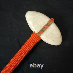 Native American Hand Beaded Bi-Point Stone War Club With Leather Handmade