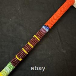 Native American Hand Beaded Bi-Point Stone War Club With Leather Handmade
