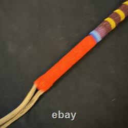 Native American Hand Beaded Bi-Point Stone War Club With Leather Handmade