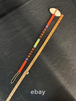 Native American Hand Beaded Bi-Point Stone War Club With Leather Handmade