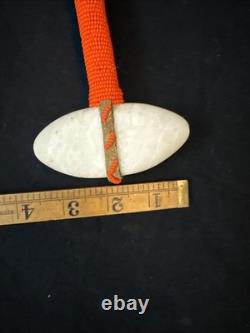 Native American Hand Beaded Bi-Point Stone War Club With Leather Handmade