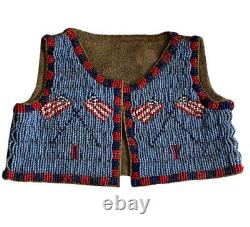 Native American Hand Beaded Miniature Doll Baby Vest American Flag Plains Indian