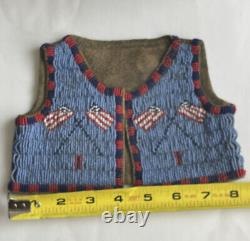 Native American Hand Beaded Miniature Doll Baby Vest American Flag Plains Indian