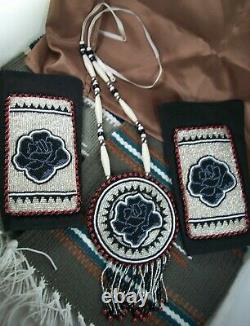 Native American Hand Beaded Wrist Bands and Necklace Set