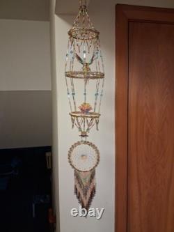 Native American Handmade Beaded Dream Catcher with Bird and Floral Accents