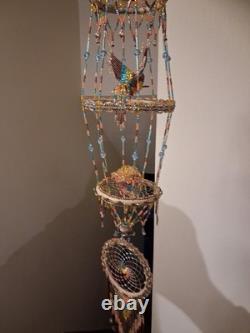 Native American Handmade Beaded Dream Catcher with Bird and Floral Accents
