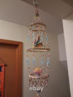Native American Handmade Beaded Dream Catcher with Bird and Floral Accents