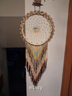 Native American Handmade Beaded Dream Catcher with Bird and Floral Accents
