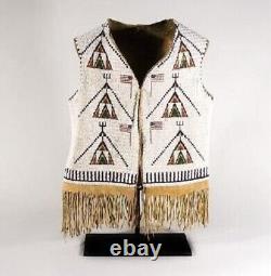 Native American Handmade Beaded Vest Hand Stitched Front Powwow Regalia XNV508