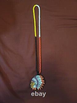 Native American Head Beaded Medallion Necklace Chain