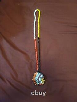 Native American Head Beaded Medallion Necklace Chain
