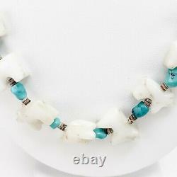 Native American Heishi Bear Fetish Necklace with Turquoise Nuggets 30 Inches