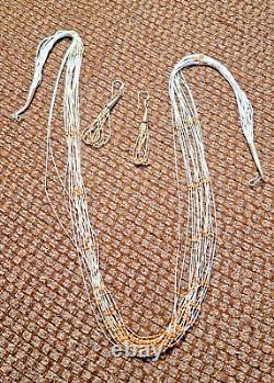 Native American Heishi Liquid Sterling Necklace withgold beads and Match Earrings
