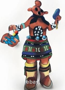 Native American Hopi Beaded Kachina Dolls Quilted Jacket Size XL Handmade