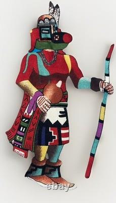 Native American Hopi Beaded Kachina Dolls Quilted Jacket Size XL Handmade