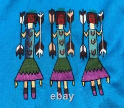 Native American Hopi Beaded Kachina Dolls Quilted Jacket Size XL Handmade